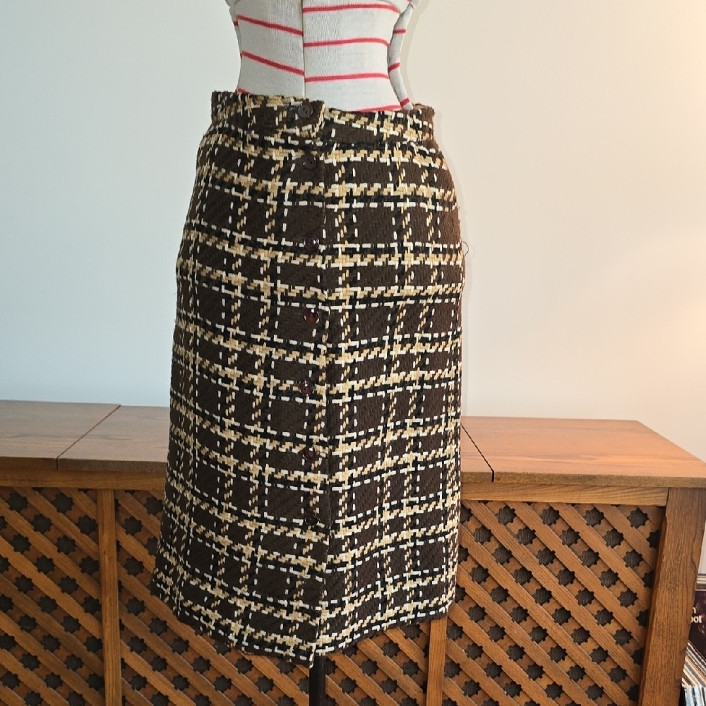 Lothian Loom - Vintage Scottish Brown and Cream Tartan / Plaid Women's Skirt
